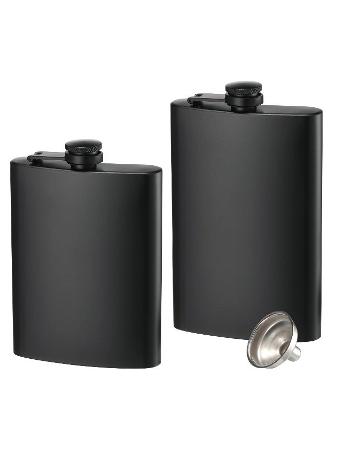KABUDA 2 Pack Hip Flasks for Liquor, 8 Oz & 12 Oz Stainless Steel Leakproof Thin Flasks with Funnel for Men & Women (Matte Black) - Image 1